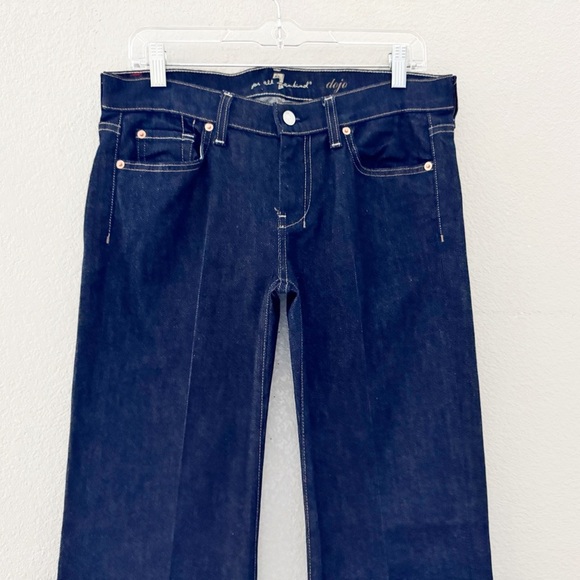 7 For All Mankind Dojo Jeans Size 30 Low Flare Western Y2K Blue Dark Denim 70s - Picture 8 of 15